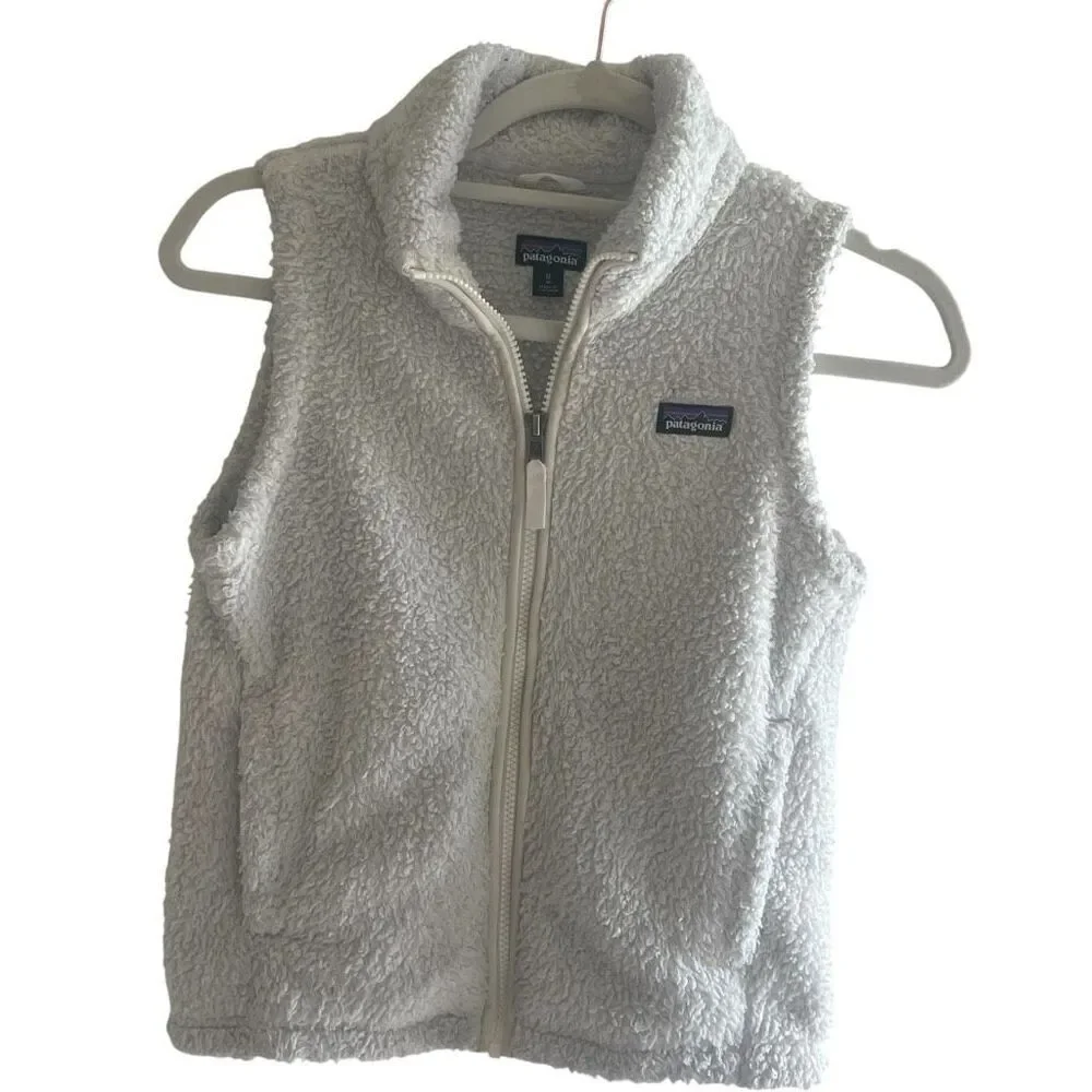 Patagonia White Sherpa Deep Fleece Full Zip Vest Girls Size Medium 10